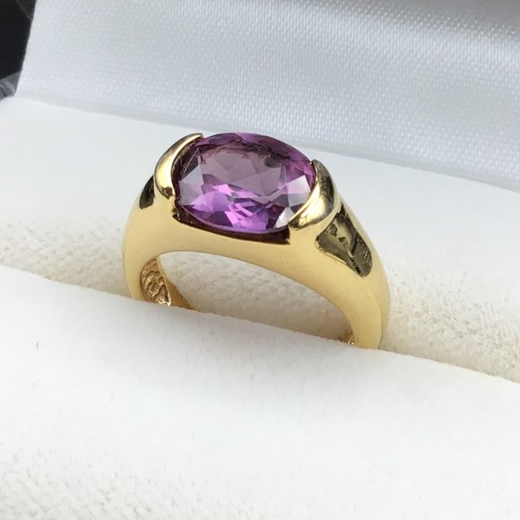 Lovely Gold & Purple Sterling Silver Vintage Ring Signed - Picture 3 of 13
